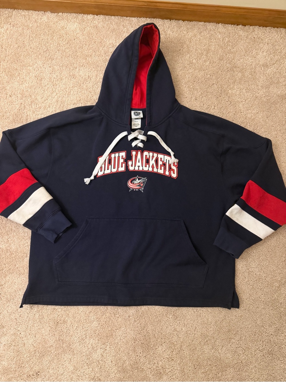 NHL Columbus Blue Jackets Navy Pullover Hoodie with Red & White Accents